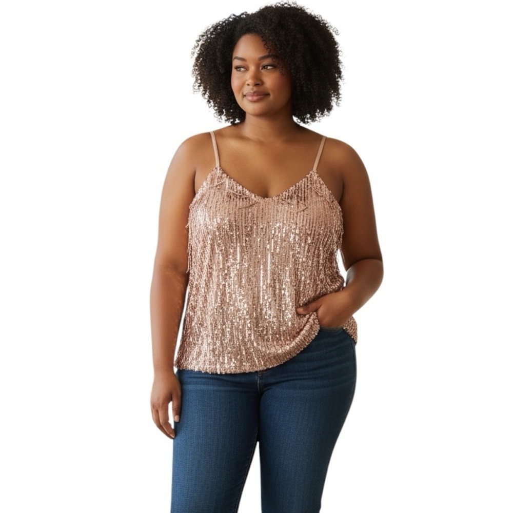 Torrid Rose Gold Fringe Sequin Top NWT 0/12/L